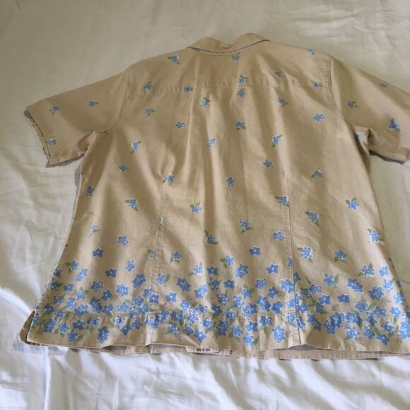 VINTAGE Classic Elements XL100% cotton natural fibers cream with blue flowers - Picture 7 of 11